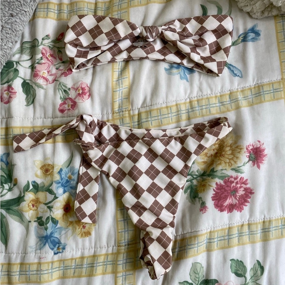 Brown Checkered Bikini Set